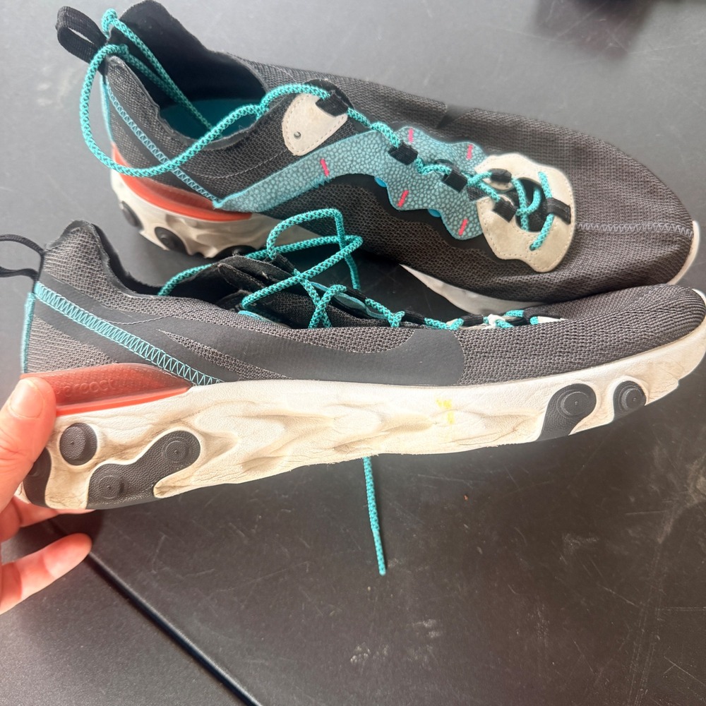 Nike React Element 55 Running Shoes Mens 12 Grey Teal CD2153-001 Sporty